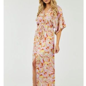 Lime Lush-Orchid Abstract Print Swiss Dot Maxi Dress